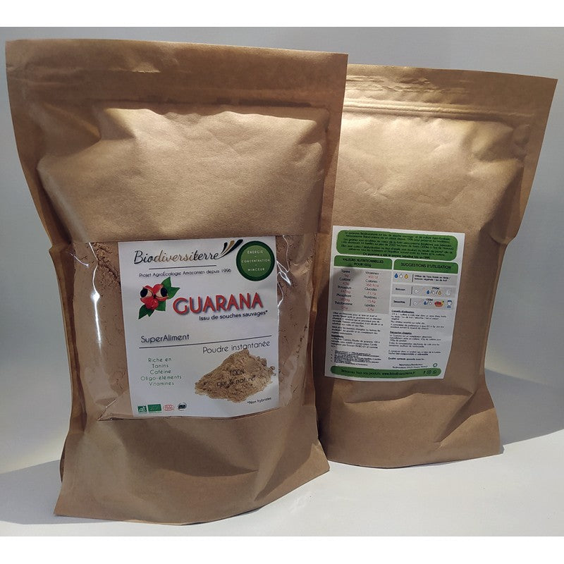 1kg de poudre de Guarana de souche sauvage, A.E.A. certifié Biologique par Ecocert